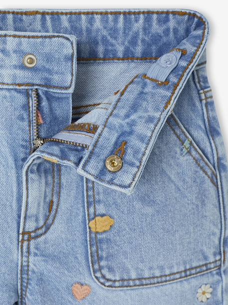 Embroidered Wide Leg Jeans with Fancy Motifs for Girls light blue 