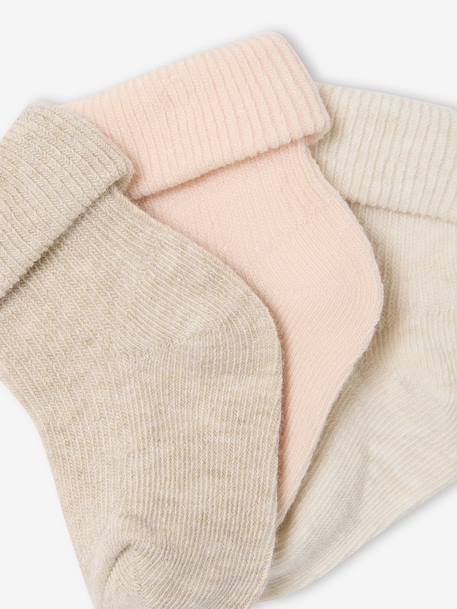 Pack of 3 pairs of plain baby socks beige 
