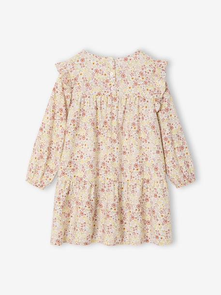 Printed Frilly Dress for Girls navy blue+sage green+vanilla 
