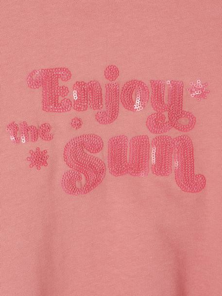 Cropped Sequin Slogan T-Shirt for Girls rose 
