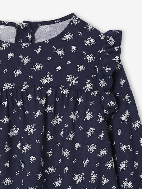 Printed Frilly Dress for Girls navy blue+sage green+vanilla 