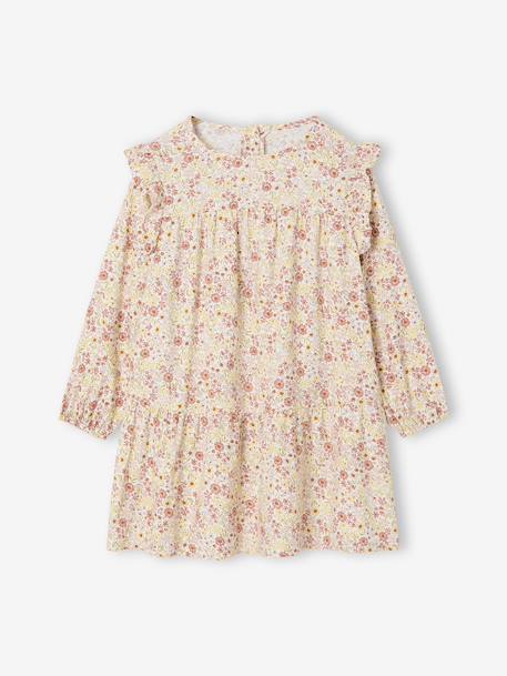 Printed Frilly Dress for Girls navy blue+sage green+vanilla 