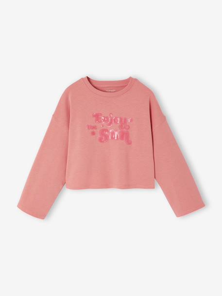 Cropped Sequin Slogan T-Shirt for Girls rose 
