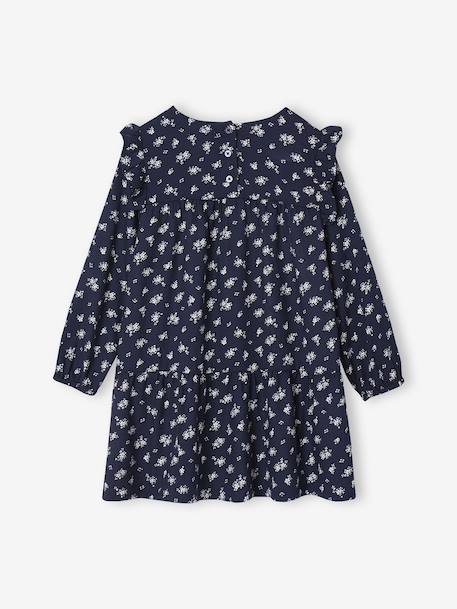 Printed Frilly Dress for Girls navy blue+sage green+vanilla 