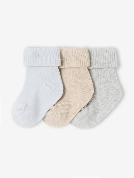 Pack of 3 pairs of plain baby socks marl grey 