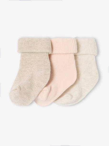 Pack of 3 pairs of plain baby socks beige 
