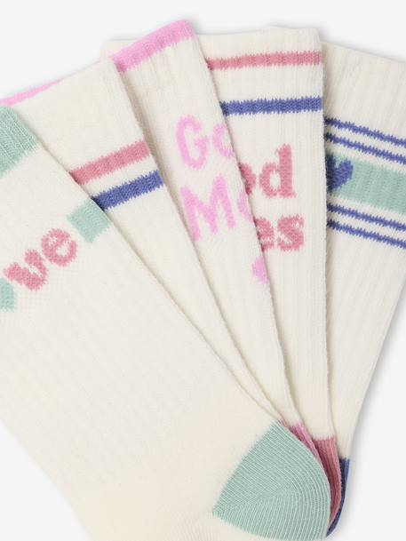 Pack of 5 Pairs of Sports Socks for Girls ecru 