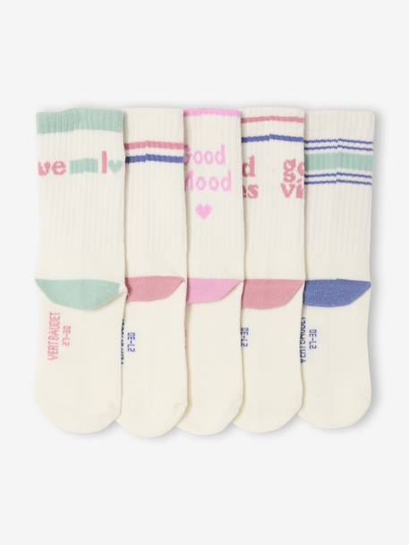 Pack of 5 Pairs of Sports Socks for Girls ecru 