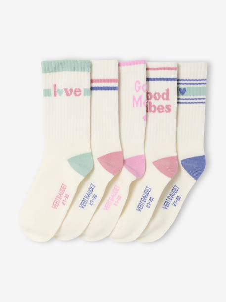 Pack of 5 Pairs of Sports Socks for Girls ecru 