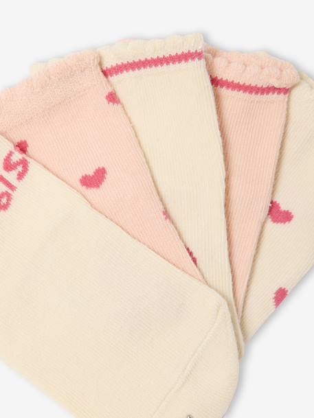 Pack of 5 Pairs of 'Hearts' Socks for Babies old rose 