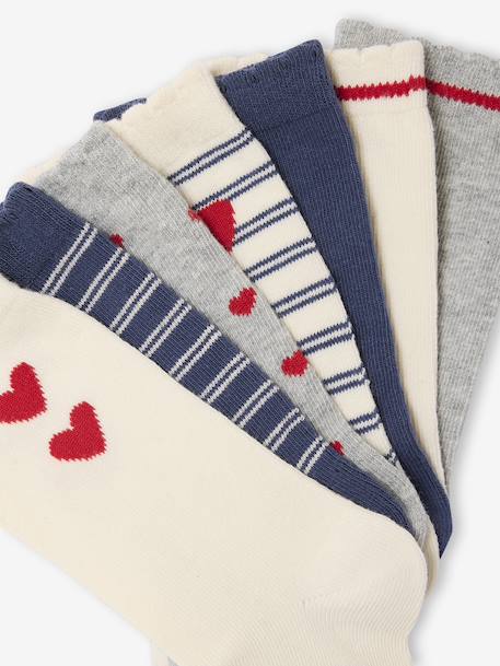Pack of 7 pairs of girl's 'hearts' socks ecru 