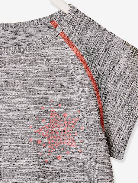 Short-Sleeved Sports T-Shirt for Girls, Star Motif Grey 