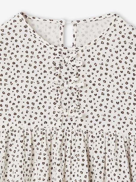 Cotton Gauze Dress with Fancy Bows for Girls ecru+olive 