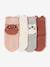 Pack of 4 girls' ankle socks with animal pattern old rose 