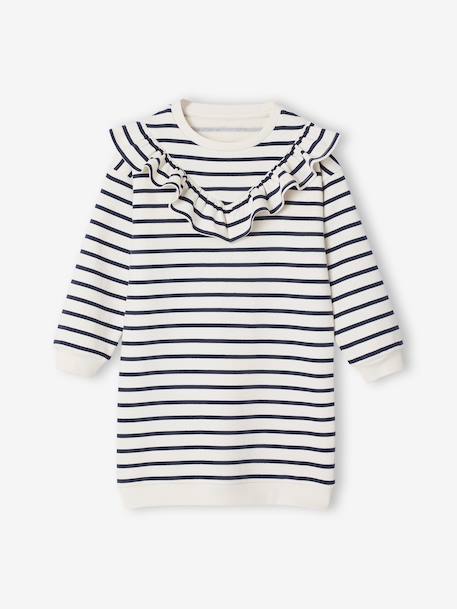 Fleece Dress with Frill for Girls ecru+emerald green+vanilla 