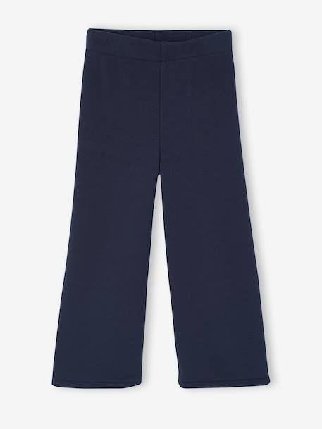 Girls' wide leggings lined with fleece knit emerald green+navy blue 