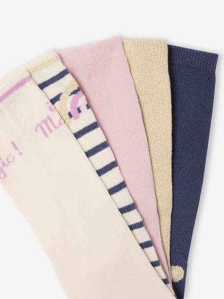 Pack of 5 Pairs of 'Unicorn' Socks for Girls navy blue 