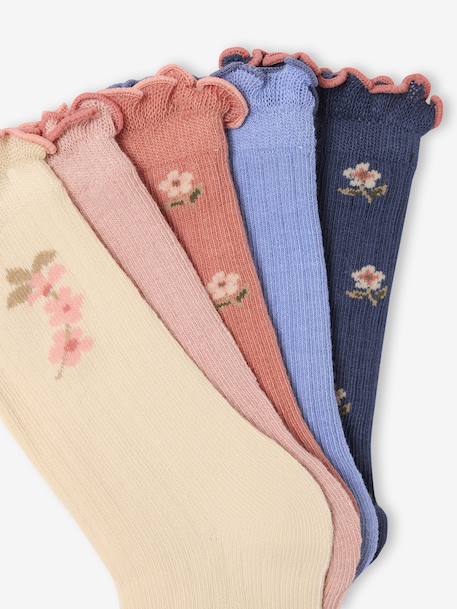Pack of 5 pairs of 'fleurettes' socks for girls blush 