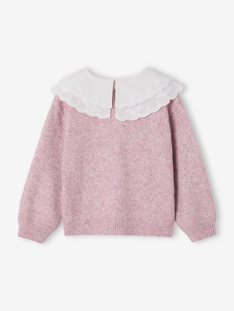 Soft Knit Jumper with Embroidered Double Collar, for Girls anthracite+rose 