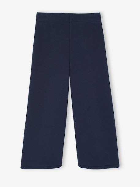 Girls' wide leggings lined with fleece knit emerald green+navy blue 