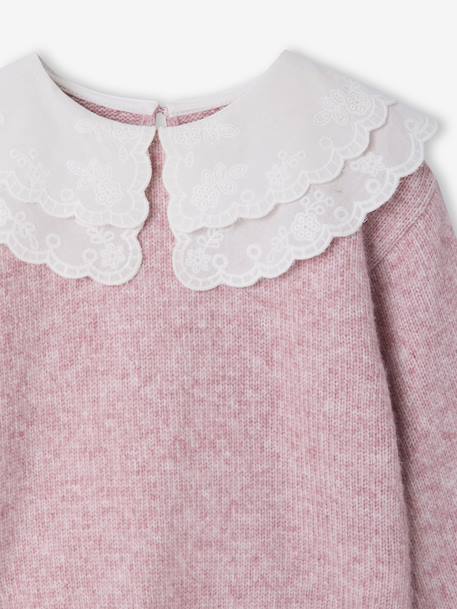 Soft Knit Jumper with Embroidered Double Collar, for Girls anthracite+rose 