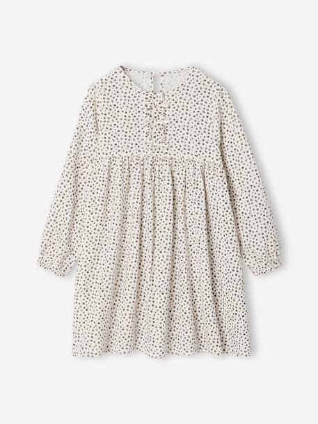 Cotton Gauze Dress with Fancy Bows for Girls ecru+olive 