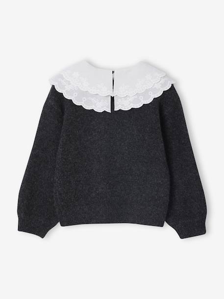 Soft Knit Jumper with Embroidered Double Collar, for Girls anthracite+rose 