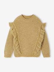 Girls-Cardigans, Jumpers & Sweatshirts-Frilly Cable Knit Jumper for Girls