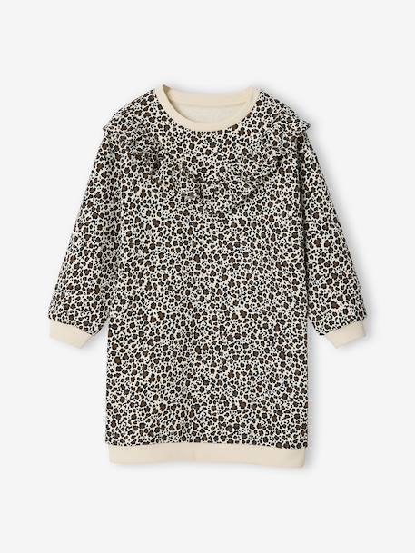 Fleece Dress with Frill for Girls ecru+emerald green+vanilla 