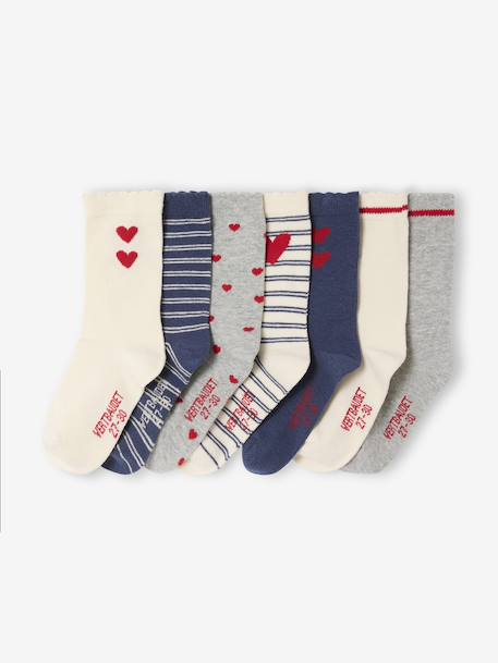 Pack of 7 pairs of girl's 'hearts' socks ecru 