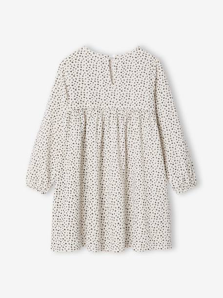 Cotton Gauze Dress with Fancy Bows for Girls ecru+olive 