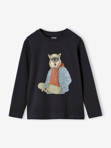 Fun Top with Sketch-Like Animal Motif for Boys anthracite+pecan nut+yellow 