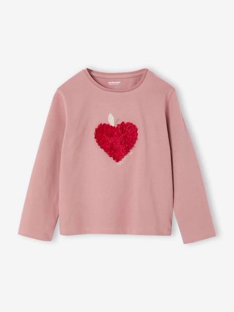 Long Sleeve T-Shirt with Heart in Relief, for Girls blush+ecru+green 