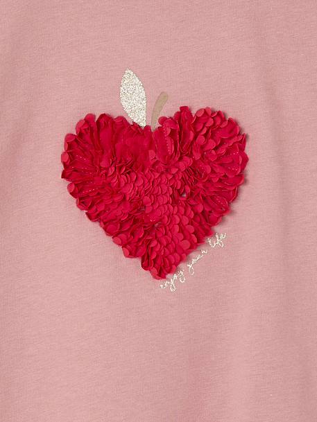 Long Sleeve T-Shirt with Heart in Relief, for Girls blush+ecru+green 