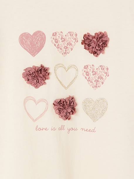 Long Sleeve T-Shirt with Heart in Relief, for Girls blush+ecru+green 