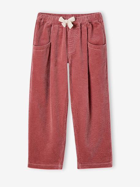 Loose-Fit Corduroy Trousers for Girls bordeaux red+chocolate+old rose 
