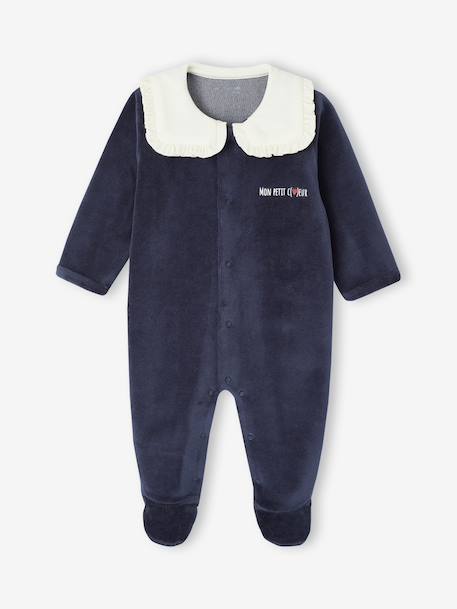 Pack of 3 Velour 'Hearts' Sleepsuits for Newborns night blue 