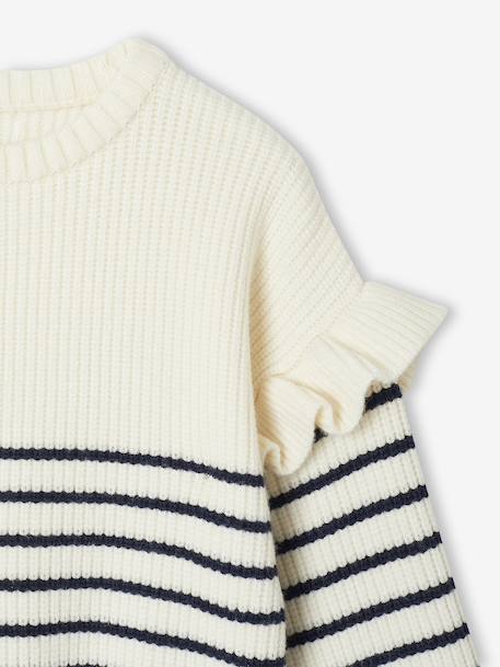 Jumper with Ruffled Sleeves for Girls ecru+mauve+red+striped navy blue 