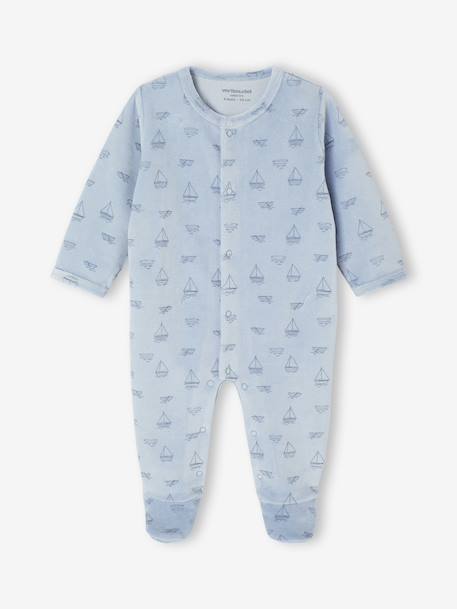 Pack of 3 Velour Sleepsuits for Newborns night blue 