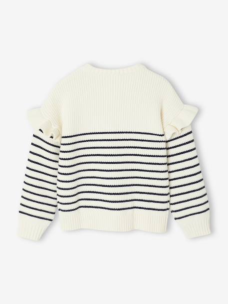 Jumper with Ruffled Sleeves for Girls ecru+mauve+red+striped navy blue 