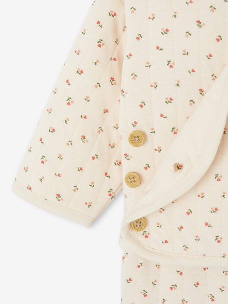 Quilted Set: Cardigan + Fully Printed Footed Trousers ecru+rose 