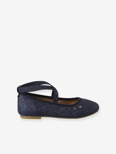 Elasticated cross strap ballerinas for children, nursery collection navy blue 