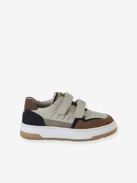Leather Hook-&-Loop Trainers for Children, Designed for Autonomy set brown 