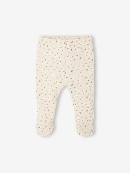 Quilted Set: Cardigan + Fully Printed Footed Trousers ecru+rose 
