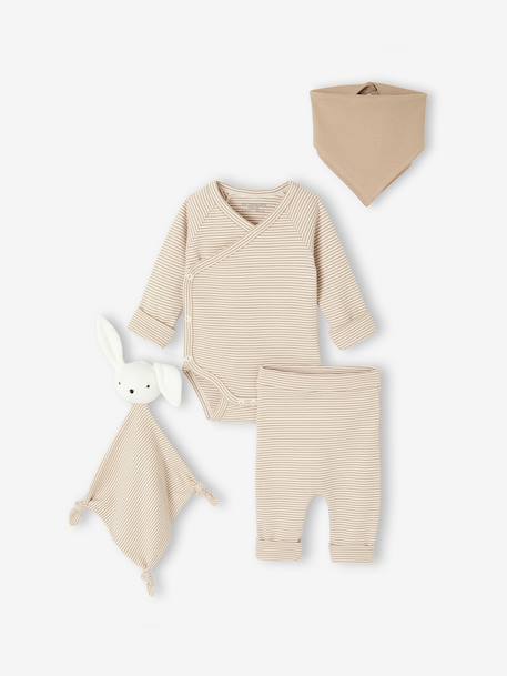 4-Piece Size-Adaptable Set for Newborns: Bodysuit + Leggings + Bib + Comforter ecru 