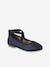Elasticated cross strap ballerinas for children, nursery collection navy blue 