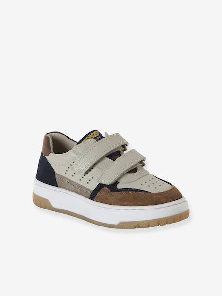 Leather Hook-&-Loop Trainers for Children, Designed for Autonomy set brown 
