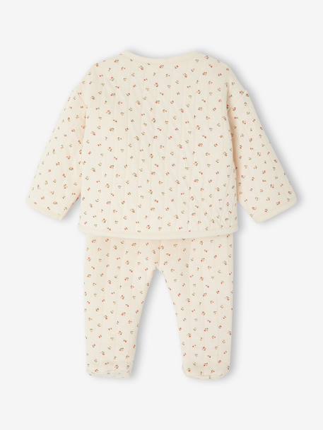Quilted Set: Cardigan + Fully Printed Footed Trousers ecru+rose 