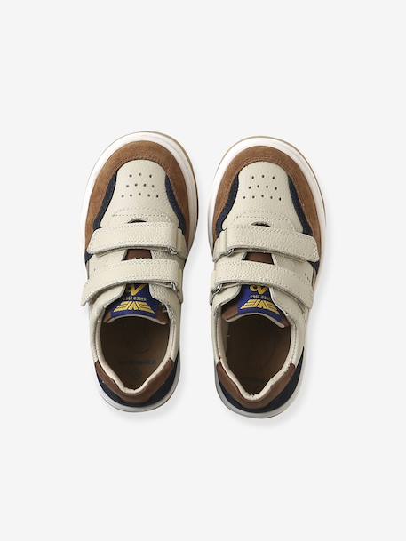 Leather Hook-&-Loop Trainers for Children, Designed for Autonomy set brown 