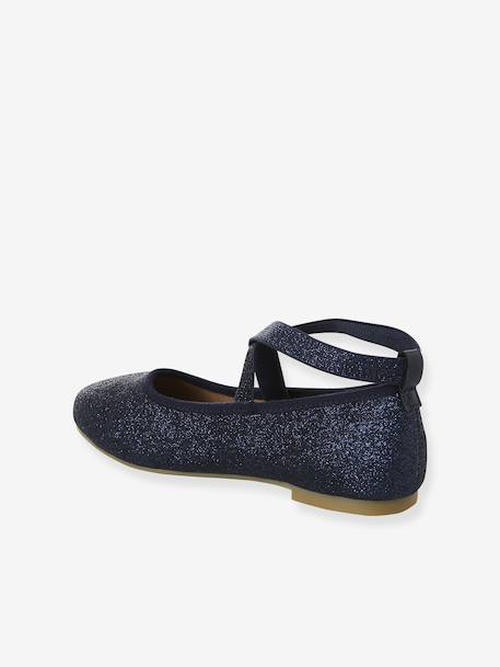 Elasticated cross strap ballerinas for children, nursery collection navy blue 